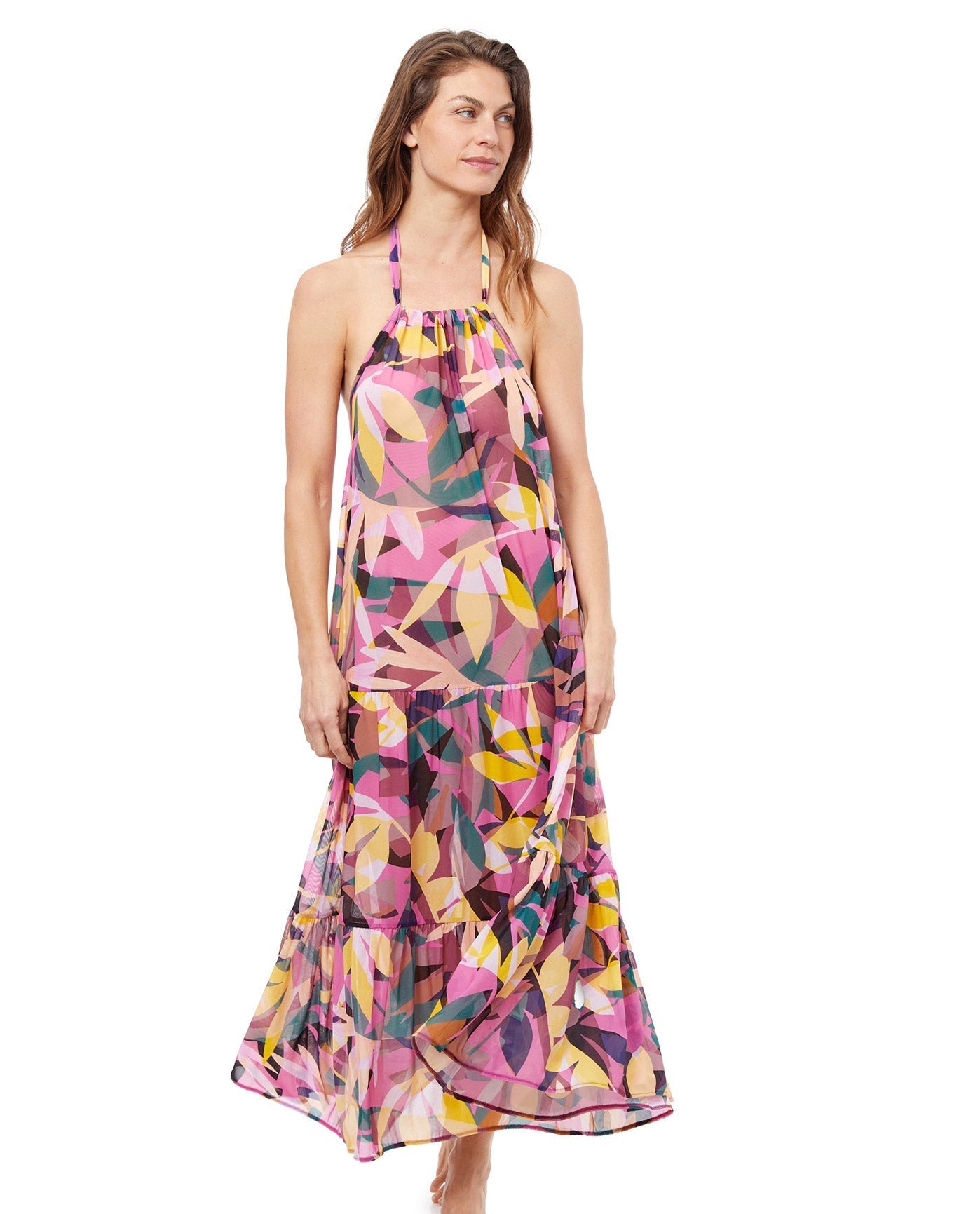 Front View Of Profile By Gottex Gioia Halter Mesh Long Cover Up Dress | PROFILE GIOIA