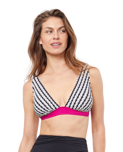Front View Of Profile By Gottex Enya V-Neck Bikini Top | PROFILE ENYA BLACK