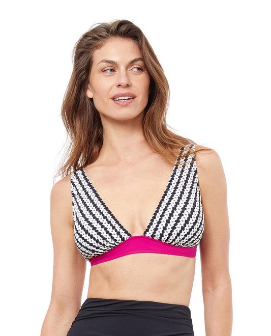 Front View Of Profile By Gottex Enya V-Neck Bikini Top | PROFILE ENYA BLACK