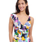 Front View of Profile By Gottex Holi Ruffle V-Neck Surplice Tankini Top | PROFILE HOLI MULTI