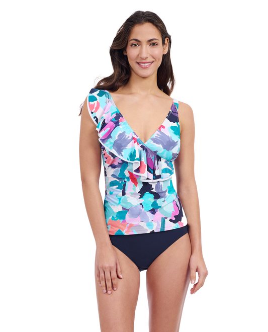 Profile By Gottex Holi Ruffle V-Neck Surplice Tankini Top | Profile Holi Blue