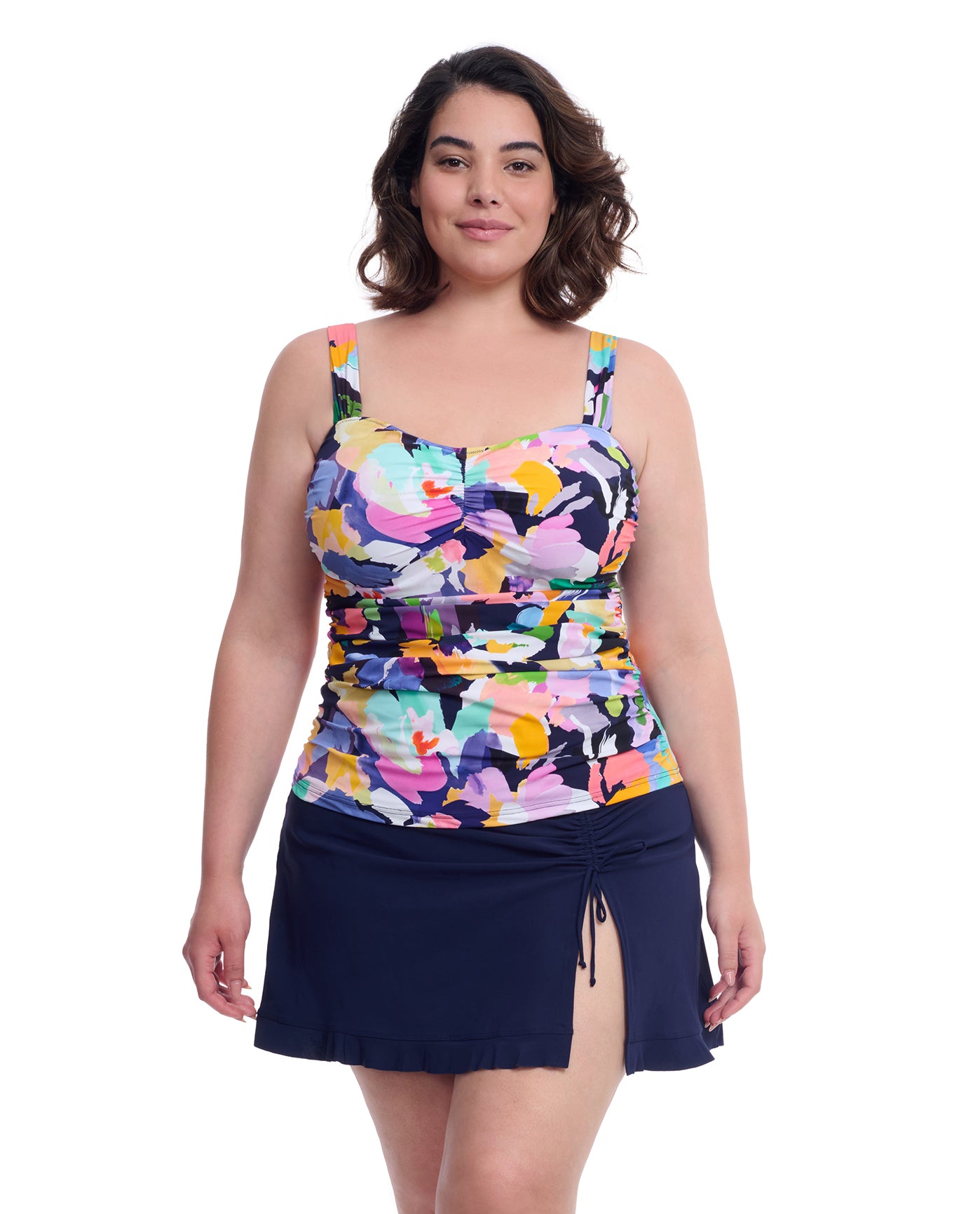 Holi Plus Size Sweetheart Underwire Tankini Top-Multi