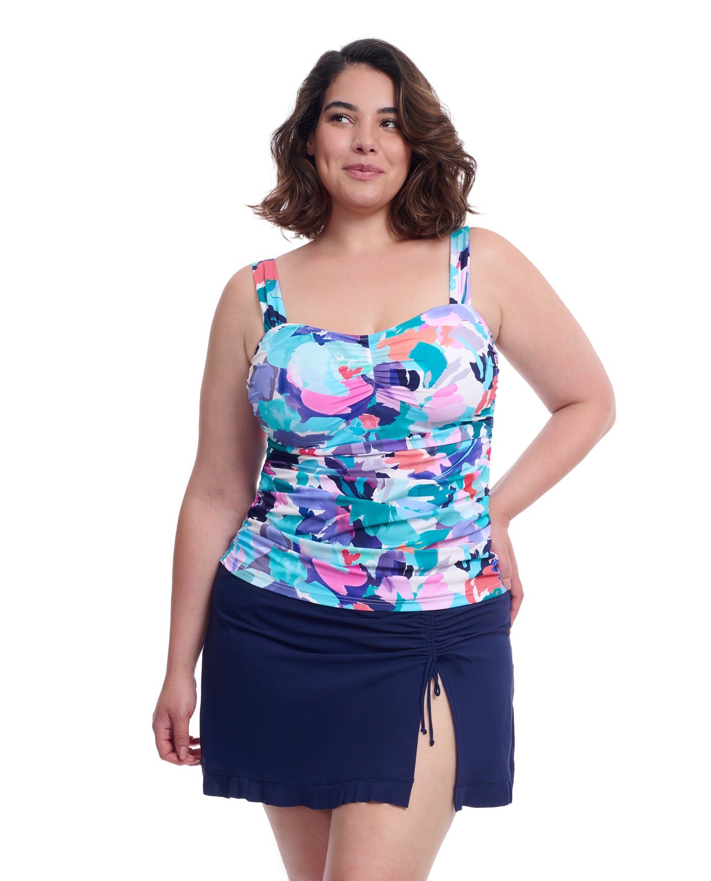 Holi Plus Size Sweetheart Underwire Tankini Top-Blue multi