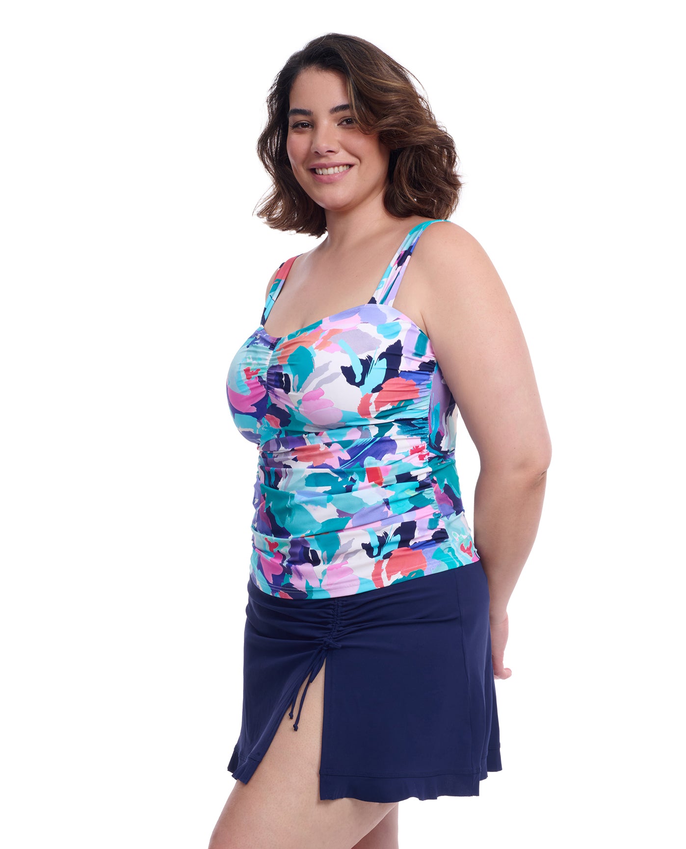 Holi Plus Size Sweetheart Underwire Tankini Top-Blue multi