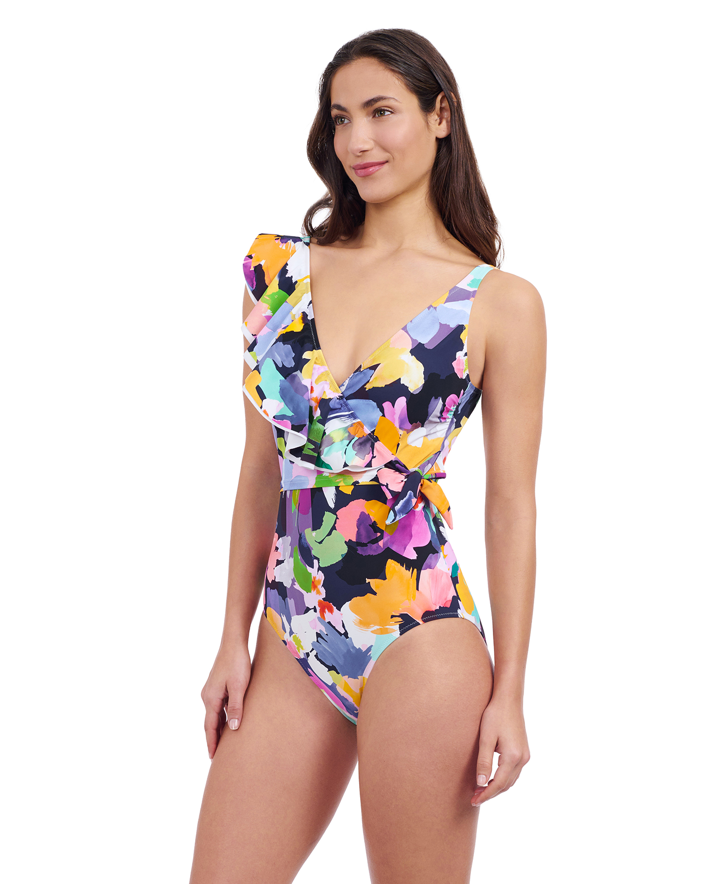 Holi V-Neck Surplice Ruffle One Piece Swimsuit
