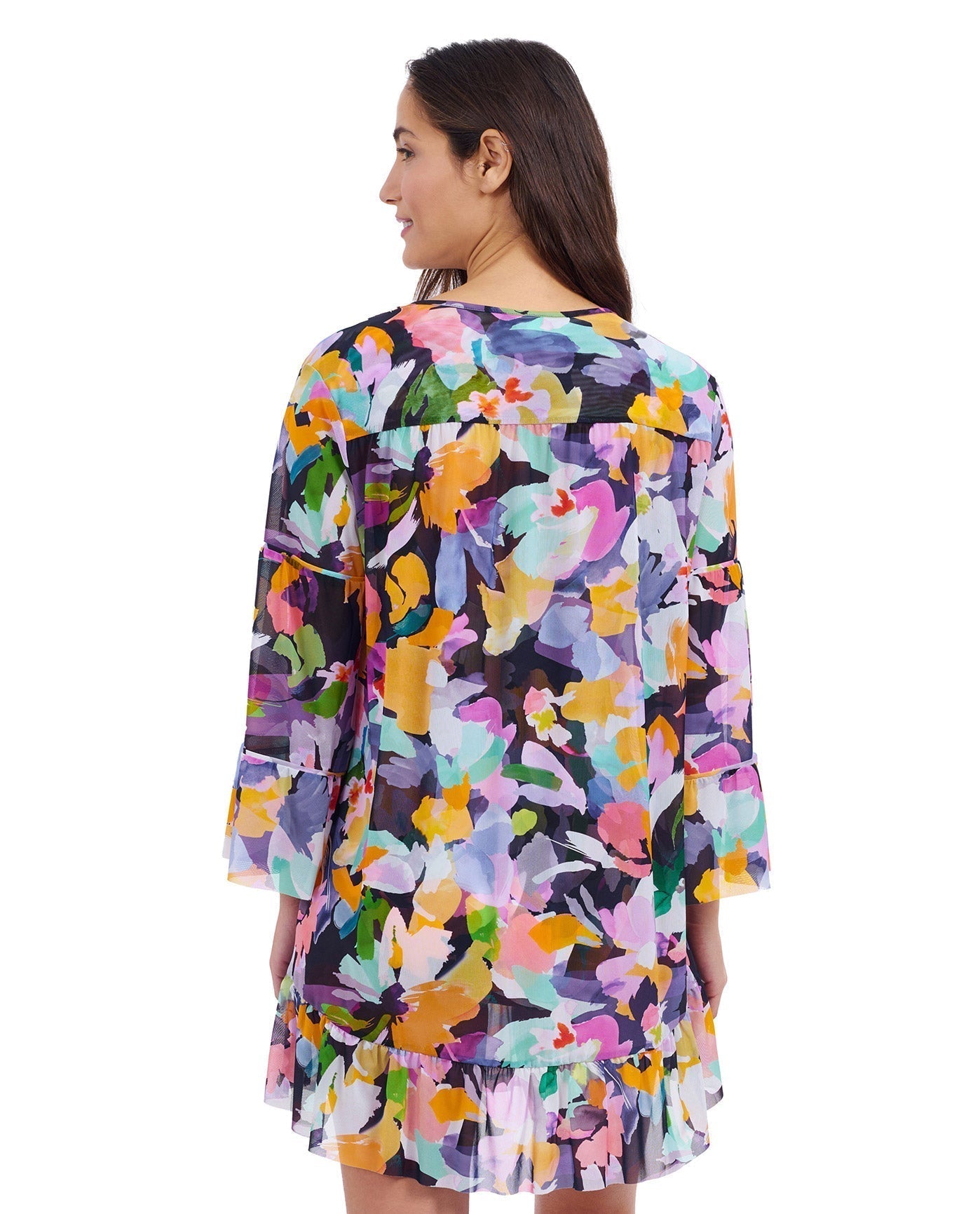 Holi V-Neck Mesh Flounce Tunic Cover Up