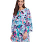 Front View of Profile By Gottex Holi V-Neck Mesh Flounce Tunic Cover Up | PROFILE HOLI BLUE