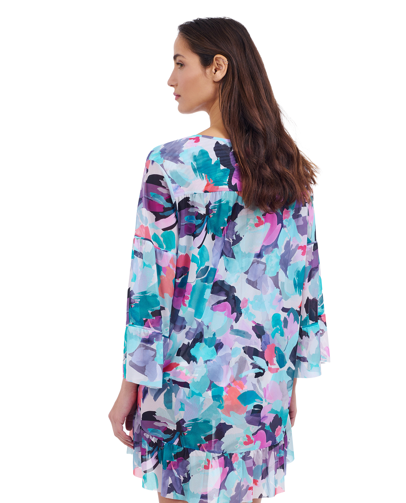 Holi V-Neck Mesh Flounce Tunic Cover Up