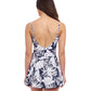 Back View of Profile By Gottex Malaya Surplice Ruffle Swimdress | PROFILE MALAYA NAVY AND WHITE