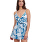 Front View of Profile By Gottex Malaya Surplice Ruffle Swimdress | PROFILE MALAYA TEAL AND WHITE