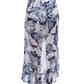 Back View of Profile By Gottex Malaya Ruffled High Low Cover Up Wrap Skirt | PROFILE MALAYA NAVY AND WHITE