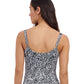 Back View of Profile By Gottex Plumeria D-Cup Textured V-Neck Tankini Top | PROFILE PLUMERIA BLACK AND WHITE