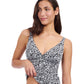 Side View of Profile By Gottex Plumeria D-Cup Textured V-Neck Tankini Top | PROFILE PLUMERIA BLACK AND WHITE