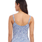 Back View of Profile By Gottex Plumeria D-Cup Textured V-Neck Tankini Top | PROFILE PLUMERIA JEAN AND WHITE