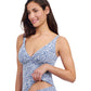 Side View of Profile By Gottex Plumeria D-Cup Textured V-Neck Tankini Top | PROFILE PLUMERIA JEAN AND WHITE
