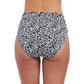 Back View of Profile By Gottex Plumeria Textured Side Shirred High Waist Tankini Bottom | PROFILE PLUMERIA BLACK AND WHITE