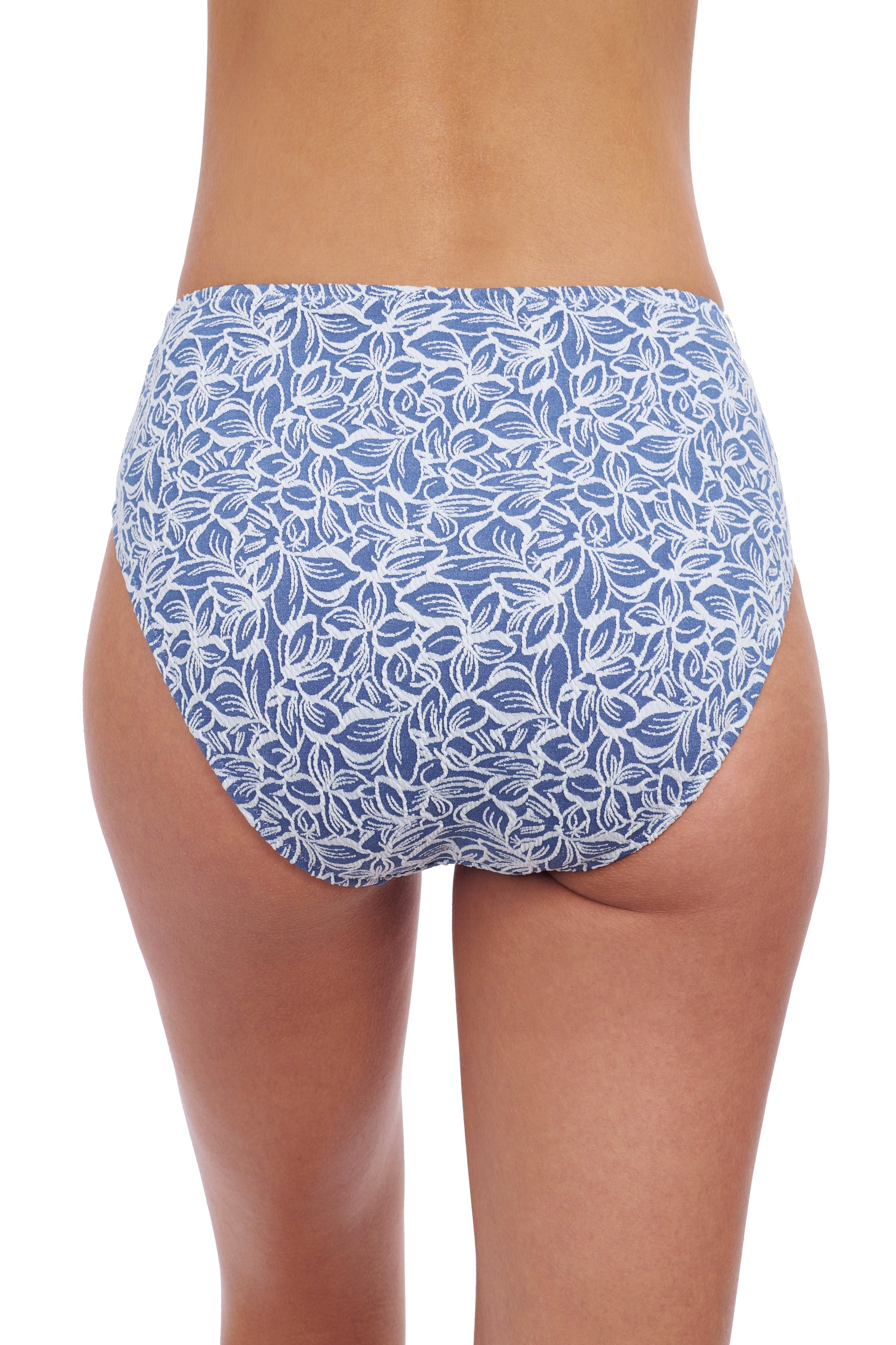 Profile By Gottex Plumeria Textured Side Shirred High Waist Swim Bottom | Profile Plumeria Jean and White