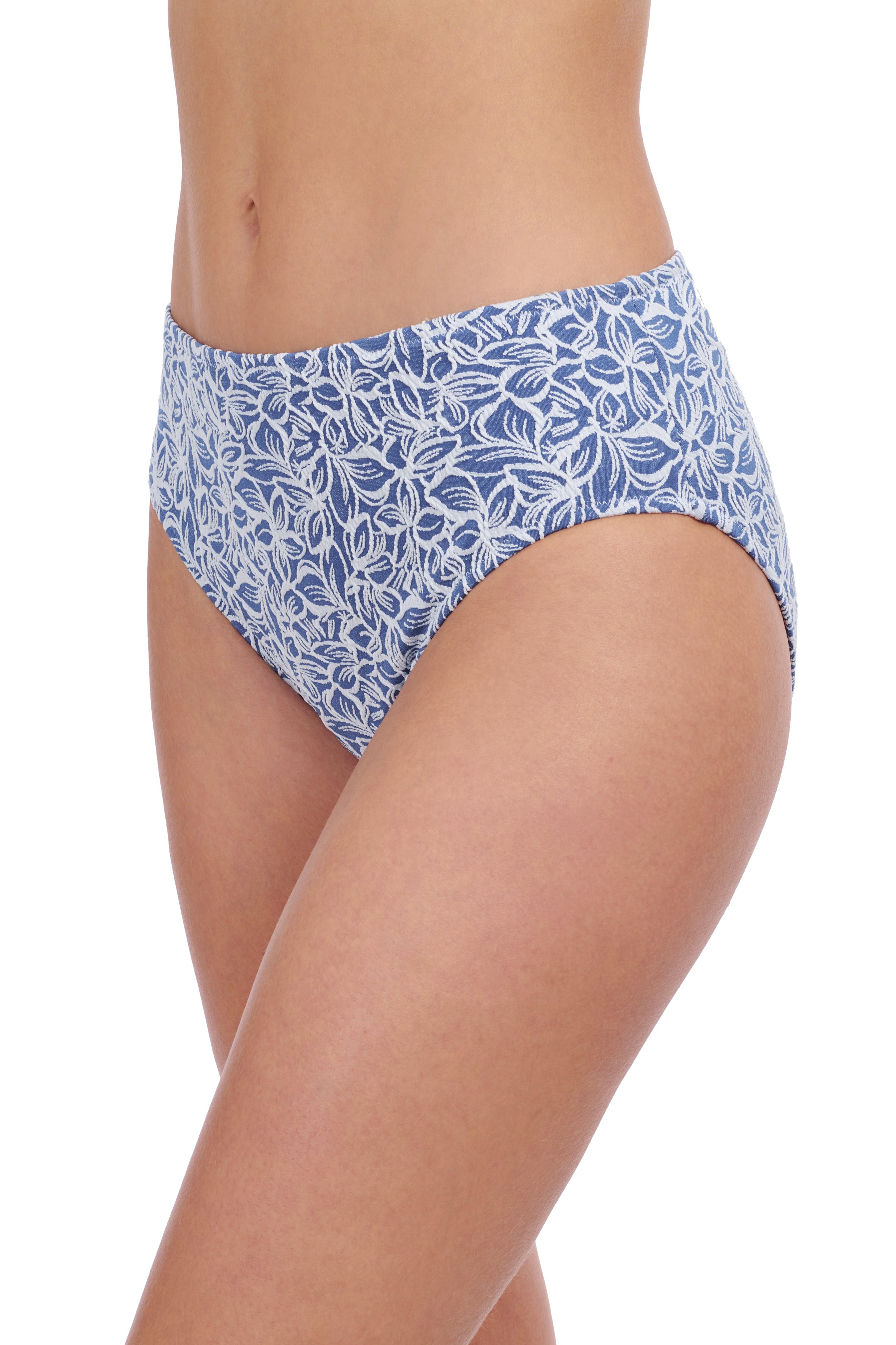 Profile By Gottex Plumeria Textured Side Shirred High Waist Swim Bottom | Profile Plumeria Jean and White