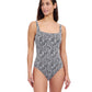 Front View of Profile By Gottex Plumeria Textured Square Neck One Piece Swimsuit | PROFILE PLUMERIA BLACK AND WHITE