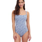 Front View of Profile By Gottex Plumeria D-Cup Textured Square Neck One Piece Swimsuit | PROFILE PLUMERIA JEAN AND WHITE