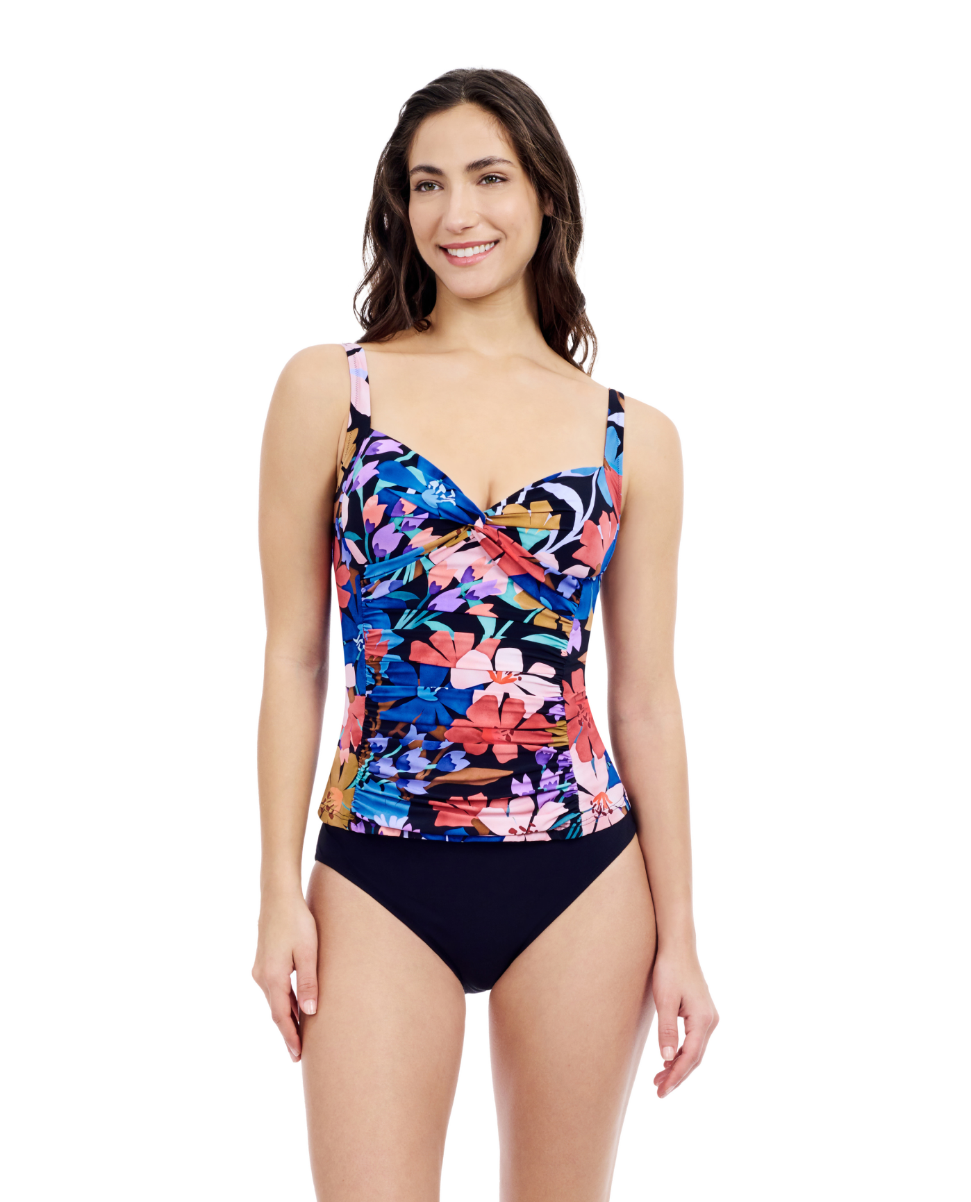Front View Of Profile By Gottex Melody Sweetheart Tankini | Profile Melody Black Multi