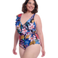 Side View Of Profile By Gottex Melody Plus Size Asymmetrical Ruffle Surplice | Profile Melody Black Multi
