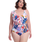 Front View Of Profile By Gottex Melody Plus Size Asymmetrical Ruffle Surplice | Profile Melody Multi
