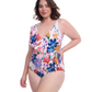 Side View Of Profile By Gottex Melody Plus Size Asymmetrical Ruffle Surplice | Profile Melody Multi