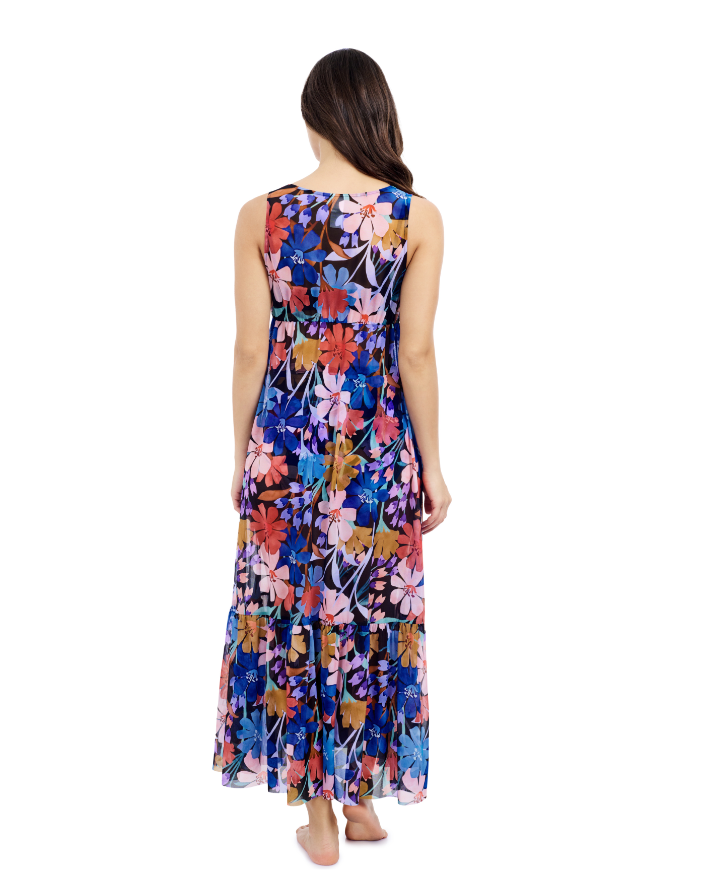 Back View Of Profile By Gottex Melody V Neck Cover Up Maxi Dress | Profile Melody Black Multi