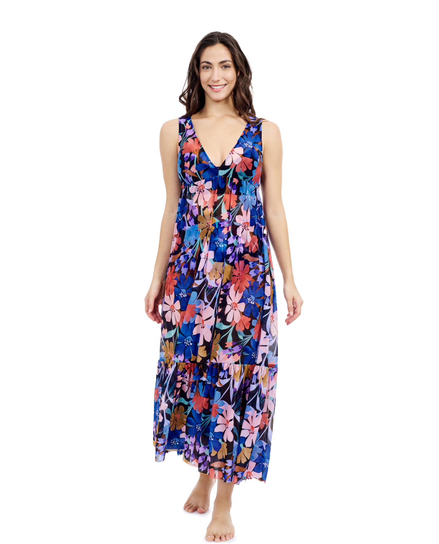 Front View Of Profile By Gottex Melody V Neck Cover Up Maxi Dress | Profile Melody Black Multi