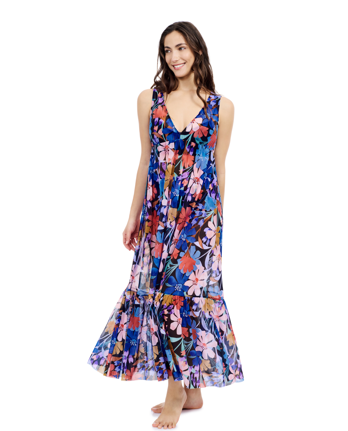 Side View Of Profile By Gottex Melody V Neck Cover Up Maxi Dress | Profile Melody Black Multi