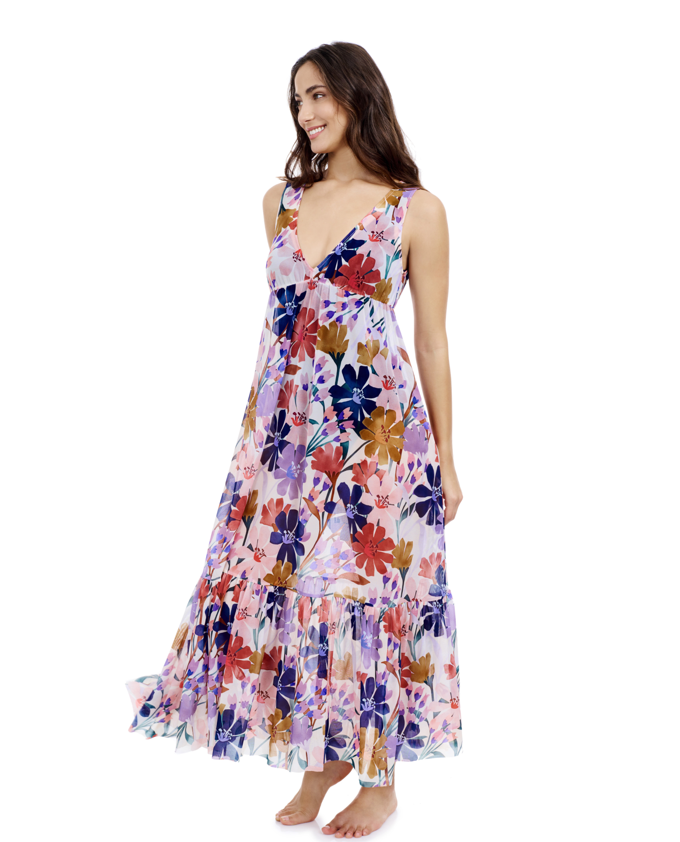 Side View Of Profile By Gottex Melody V Neck Cover Up Maxi Dress | Profile Melody Multi