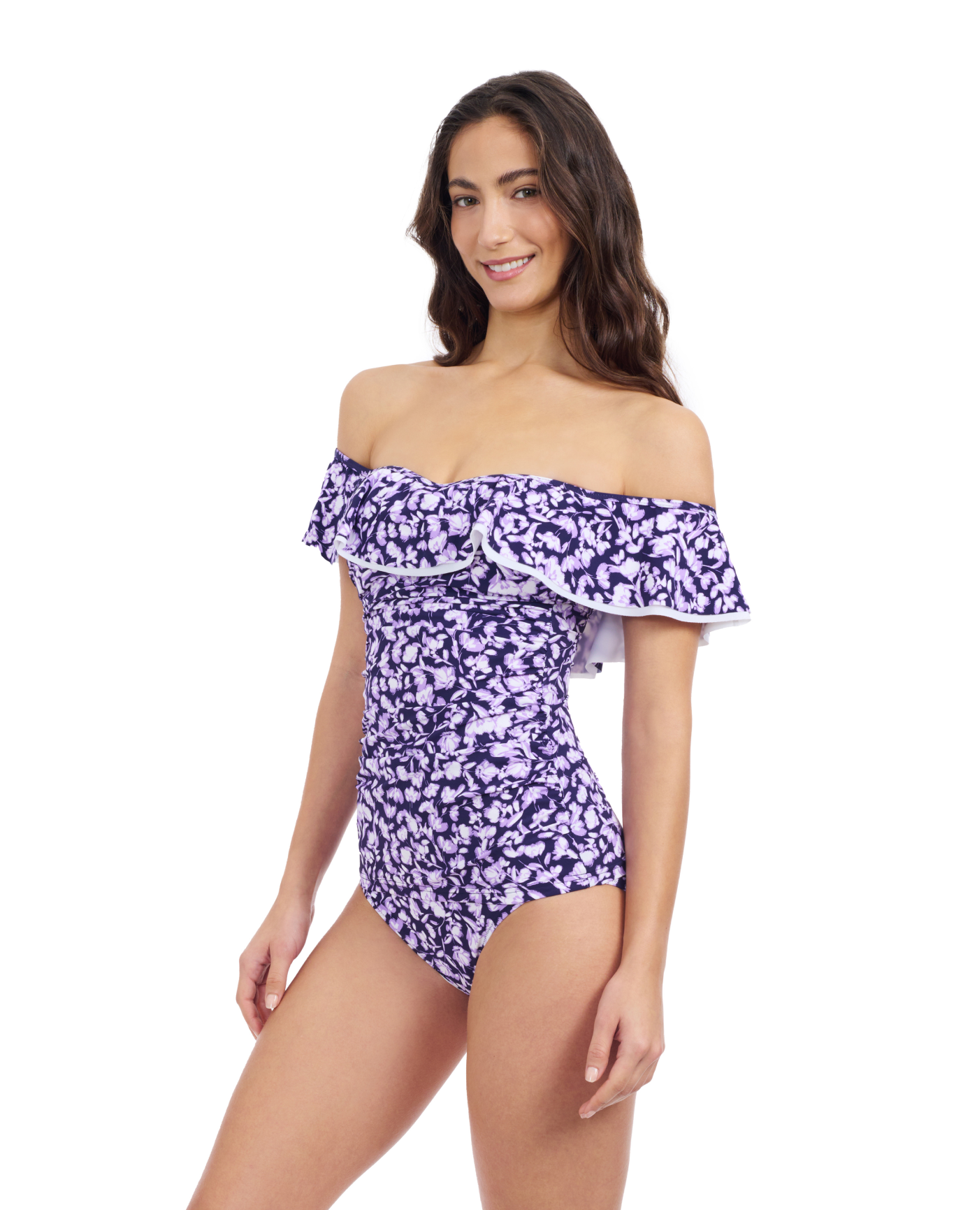 Side View Of Profile By Gottex Juliette Off Shoulder Tankini | Profile Juliette Navy