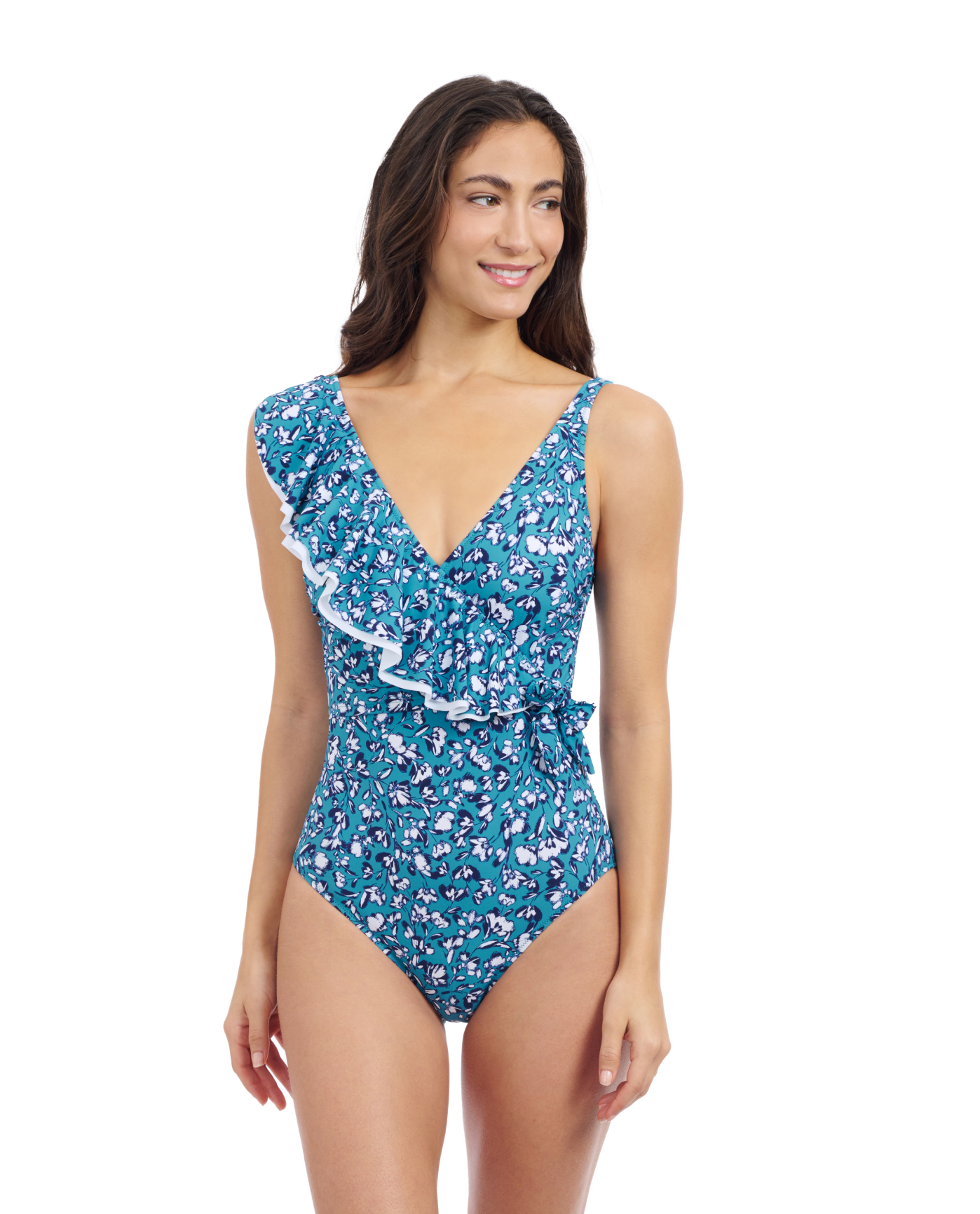 Juliette Asymmetrical Ruffle Surplice One Piece Swimsuit - Neck Asymmetrical One-Piece Swimsuit