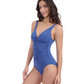 Side View Of Profile By Gottex Solo D Cup V Neck Swimdress One Piece Swimsuit | Profile Solo Denim