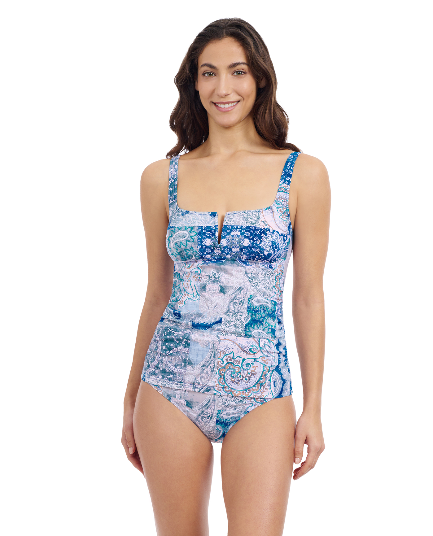 Profile By Gottex Karma Round Neck Tankini | Profile Karma Blue Multi