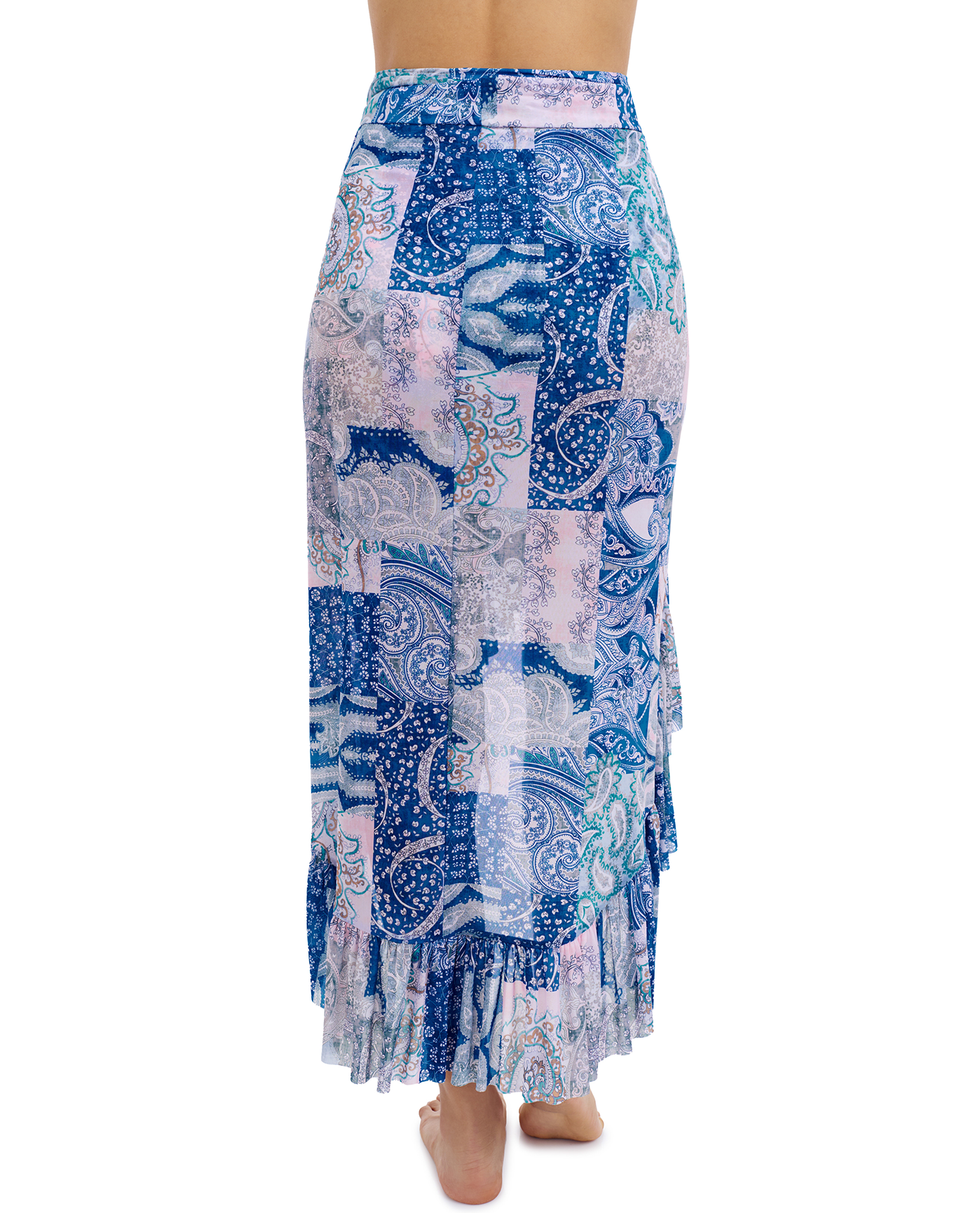 Karma High Low Ruffle Wrap Skirt  -Blue multi