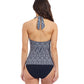 Back View Of Profile By Gottex Plume V Neck Halter Tankini | Profile Plume black-and-white