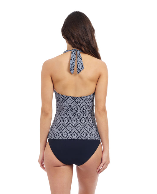 Back View Of Profile By Gottex Plume V Neck Halter Tankini | Profile Plume black-and-white