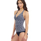 Side View Of Profile By Gottex Plume V Neck Halter Tankini | Profile Plume black-and-white