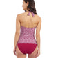 Back View Of Profile By Gottex Plume V Neck Halter Tankini | Profile Plume brick-and-white