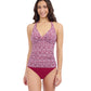 Front View Of Profile By Gottex Plume V Neck Halter Tankini | Profile Plume brick-and-white