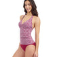 Side View Of Profile By Gottex Plume V Neck Halter Tankini | Profile Plume brick-and-white