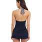 Back View Of Profile By Gottex Plume V Neck Halter Swimdress One Piece Swimsuit | Profile Plume black-and-white