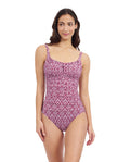 Plume Scoop Neck Shirred Bust One Piece-Brick   wh
