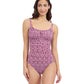 Front View Of Profile By Gottex Plume Scoop Neck One Piece Swimsuit | Profile Plume brick-and-white