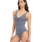 Side View Of Profile By Gottex Plume V Neck Deep Plunge One Piece Swimsuit | Profile Plume black-and-white