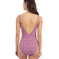 Back View Of Profile By Gottex Plume V Neck Deep Plunge One Piece Swimsuit | Profile Plume brick-and-white