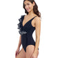 Side View Of Profile By Gottex Lola Lazer Asymmetrical Ruffle Surplice One Piece Swimsuit | Profile Bachata Black