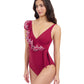 Side View Of Profile By Gottex Lola Lazer Asymmetrical Ruffle Surplice One Piece Swimsuit | Profile Tutti Frutti Brick